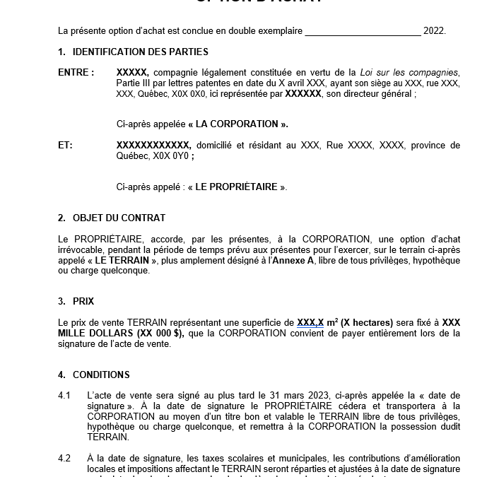 Modèle d’option d’achat